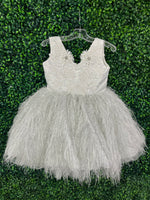 Tha Designs Girls’ White Feathered Party Dress