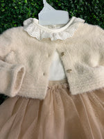 Girls’ Collar Onsie Skirt with Fuzzy Knit Sweater - 3pc Outfit 125