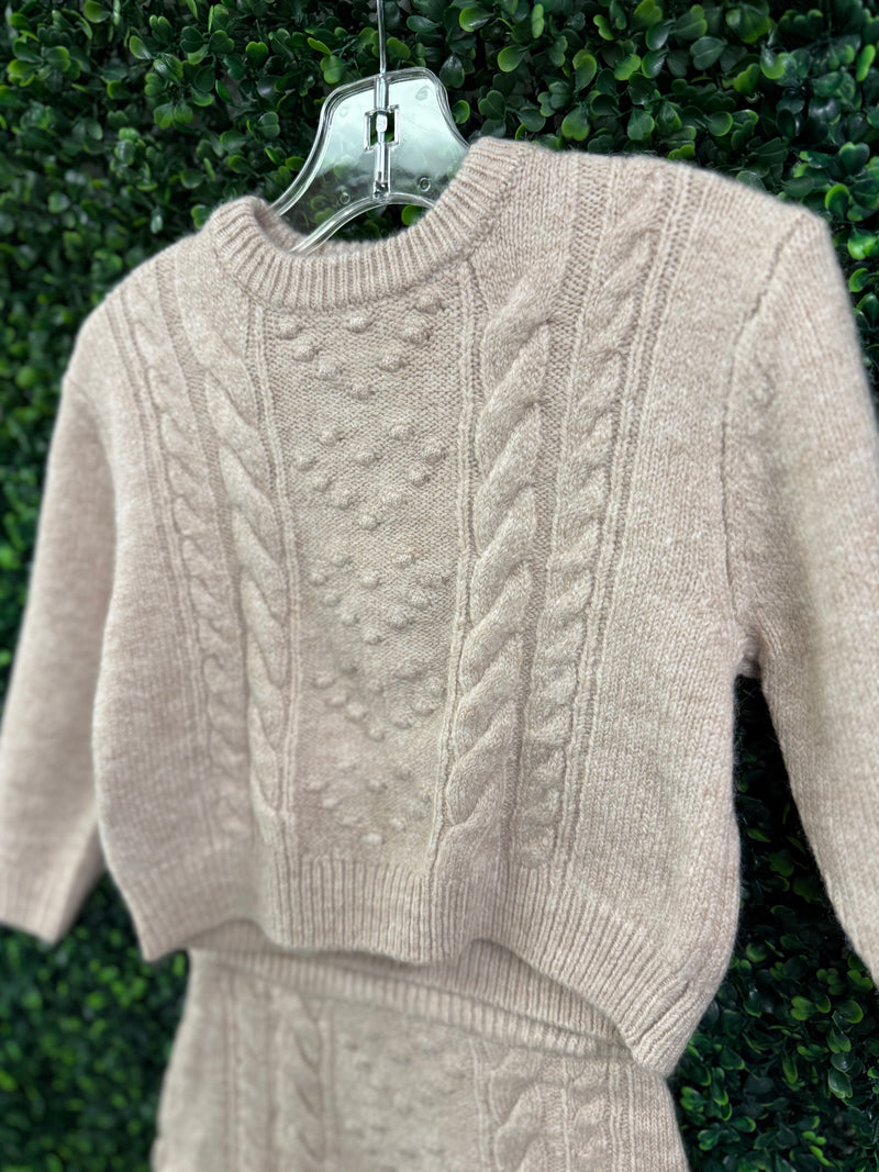 Mayoral Girls’ Taupe Knit Sweater and Skirt Coordinating Set 4934