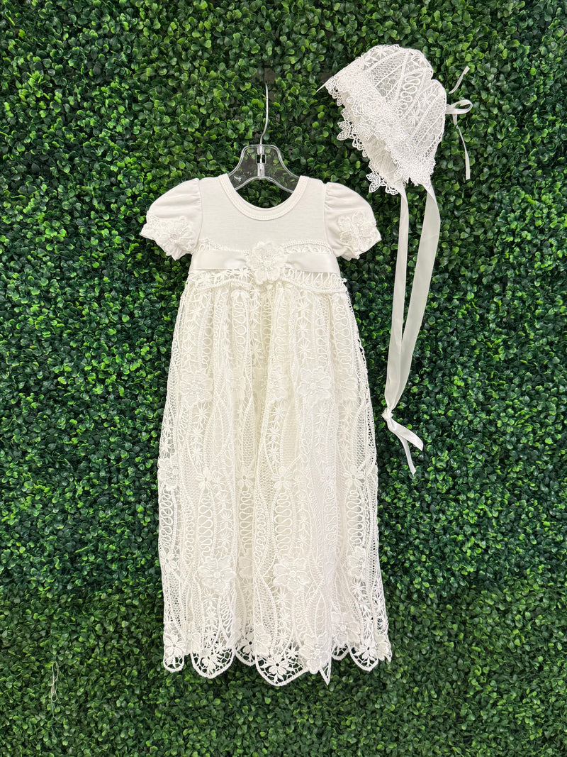Macis Design Girls Cotton and Crochet Lace Dedication Gown 3 Months / White Macis Design Girls Cotton and Crochet Lace Dedication Gown 3 Months / White