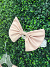 Nan & Jan Blush Satin and Organza Dress with Pearl and Rhinestone Belt
