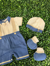 Made in Italy! Bimbalo Boys Blue Faux Suspender Cotton Romper Set