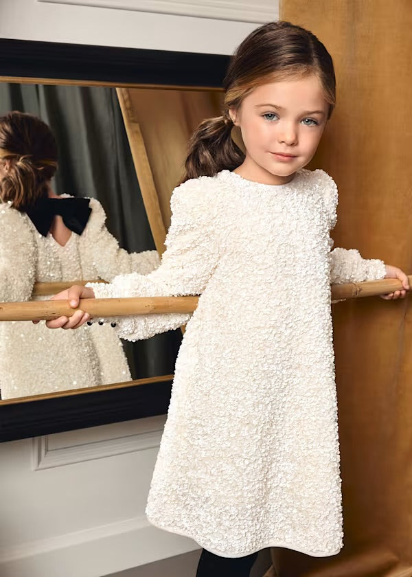 Abel & Lula Winter White Sequin Dress 5525
