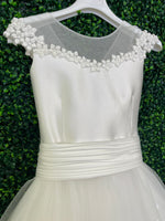 Made in Italy! Michelina Bimbi Communion Dress with Embroidered Floral Skirt and Ruched Belt