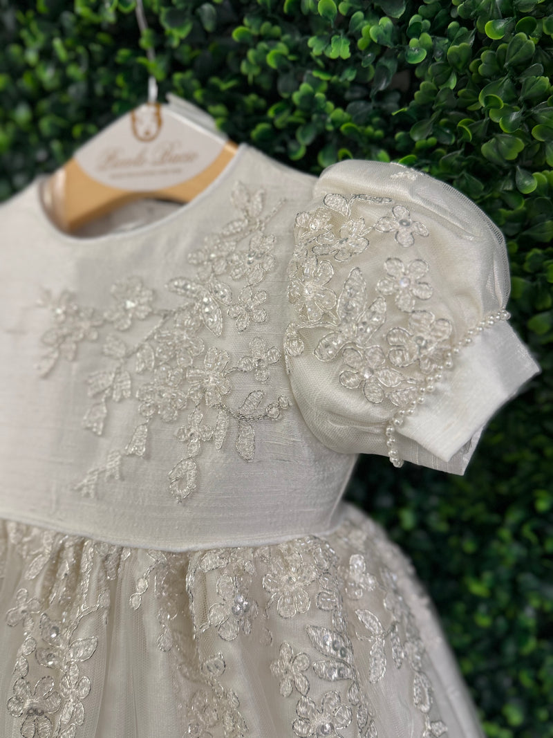 Piccolo Bacio Girls' Raw Silk and Lace Baptism Gown Katrina