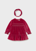 Mayoral Girls' Red Long Sleeve Velvet Dress 2904