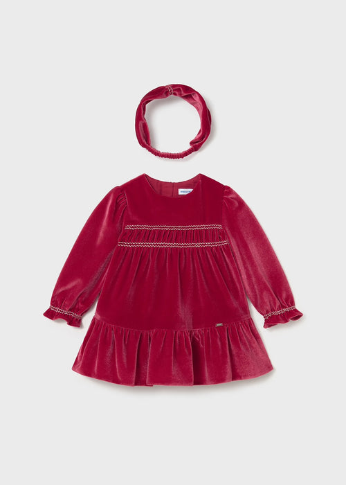 Mayoral Girls' Red Long Sleeve Velvet Dress 2904