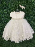 Nan & Jan Ivory Satin and Tulle Floral Dress 3812