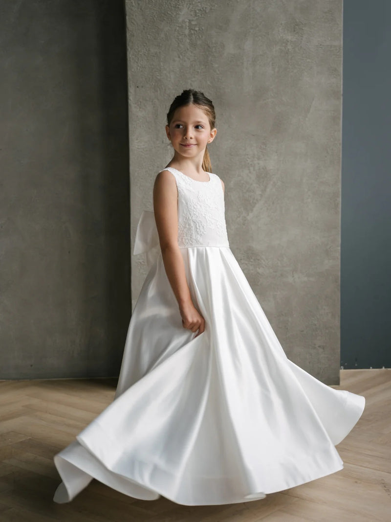 Teter Warm Satin Box Pleat Gown With Bow Back MK12