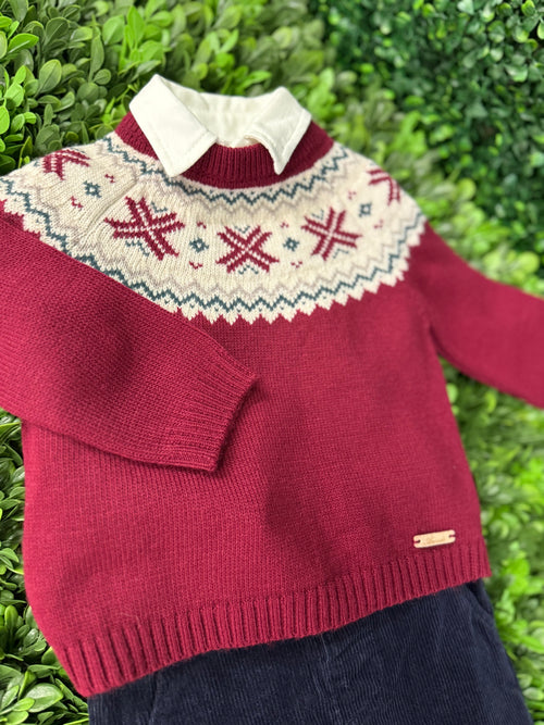 Martin Aranda Boys’ Red Knit Sweater and Corduroy 3 Piece Set
