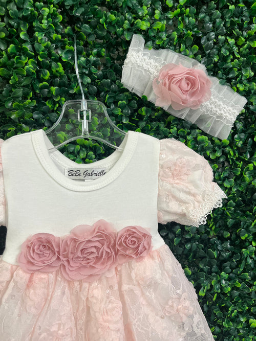 Bebe Gabrielle Girls’  Pink Rossete Lace Changing Outfit 3846-2