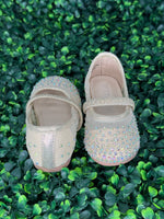 Girls’ Rose Gold Mesh Flats with Rhinestone Detailing