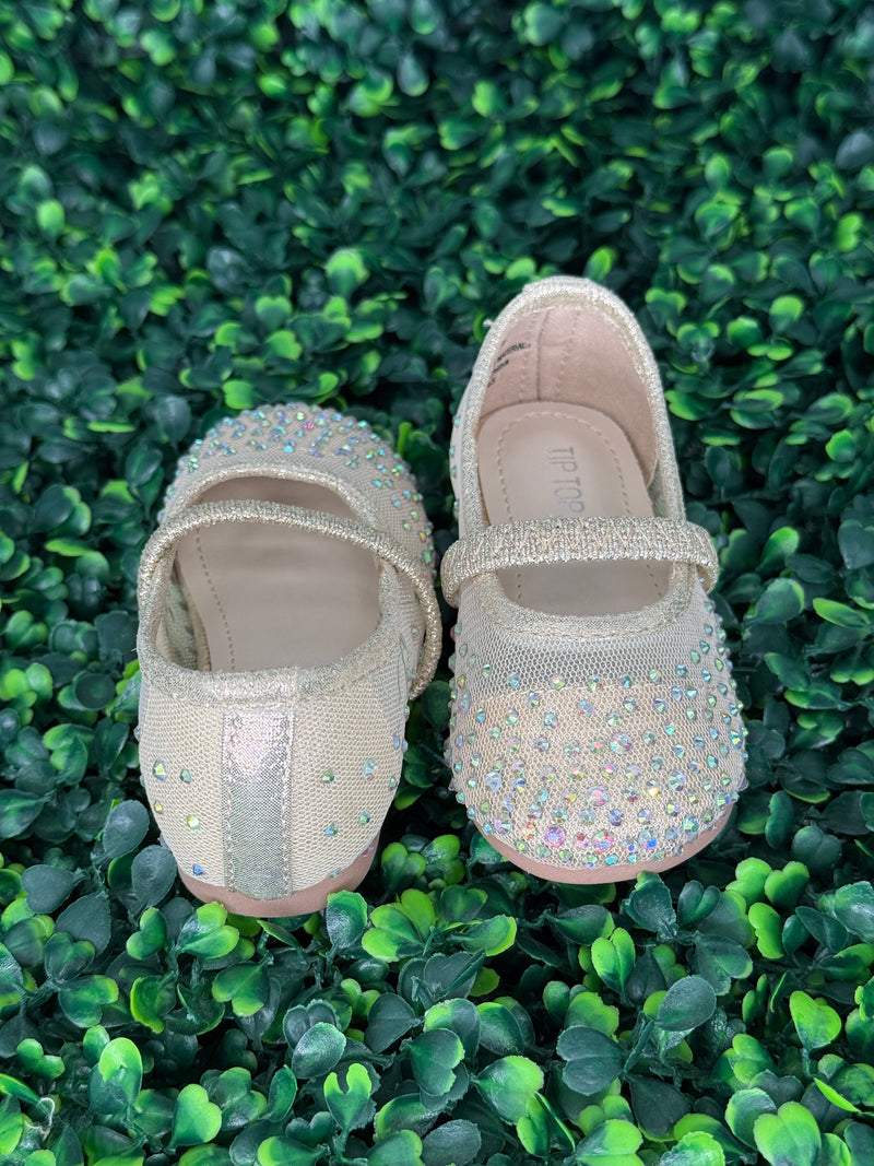 Girls’ Rose Gold Mesh Flats with Rhinestone Detailing