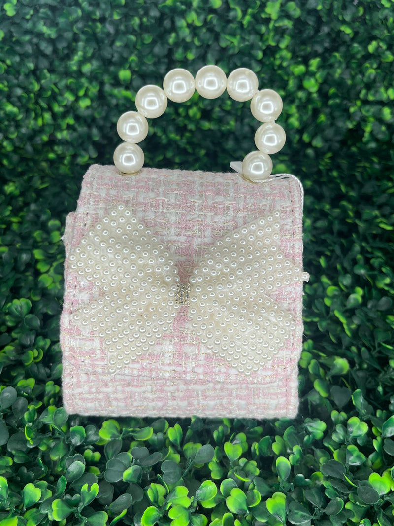 Girls’ Tweed Pearl Beaded Handle Purse