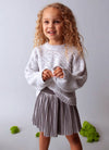 Mayoral Girls’ Silver Shimmer Knit Sweater and Pleated Skirt Set 4306