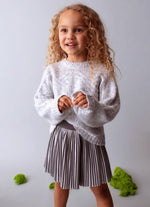 Mayoral Girls’ Silver Shimmer Knit Sweater and Pleated Skirt Set 4306