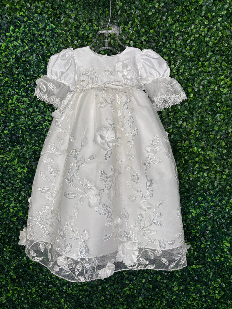 Macis Design Contrast Flower Christening Gown & Accessories CH258