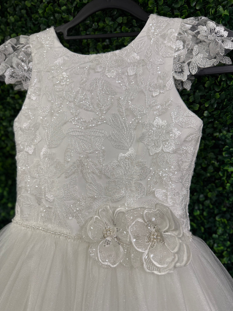 Nan & Jan Lace Communion Dress with beaded Flower - Eloise