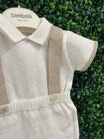 Michelina Bimbi Taupe Knit Boys Romper With Cap