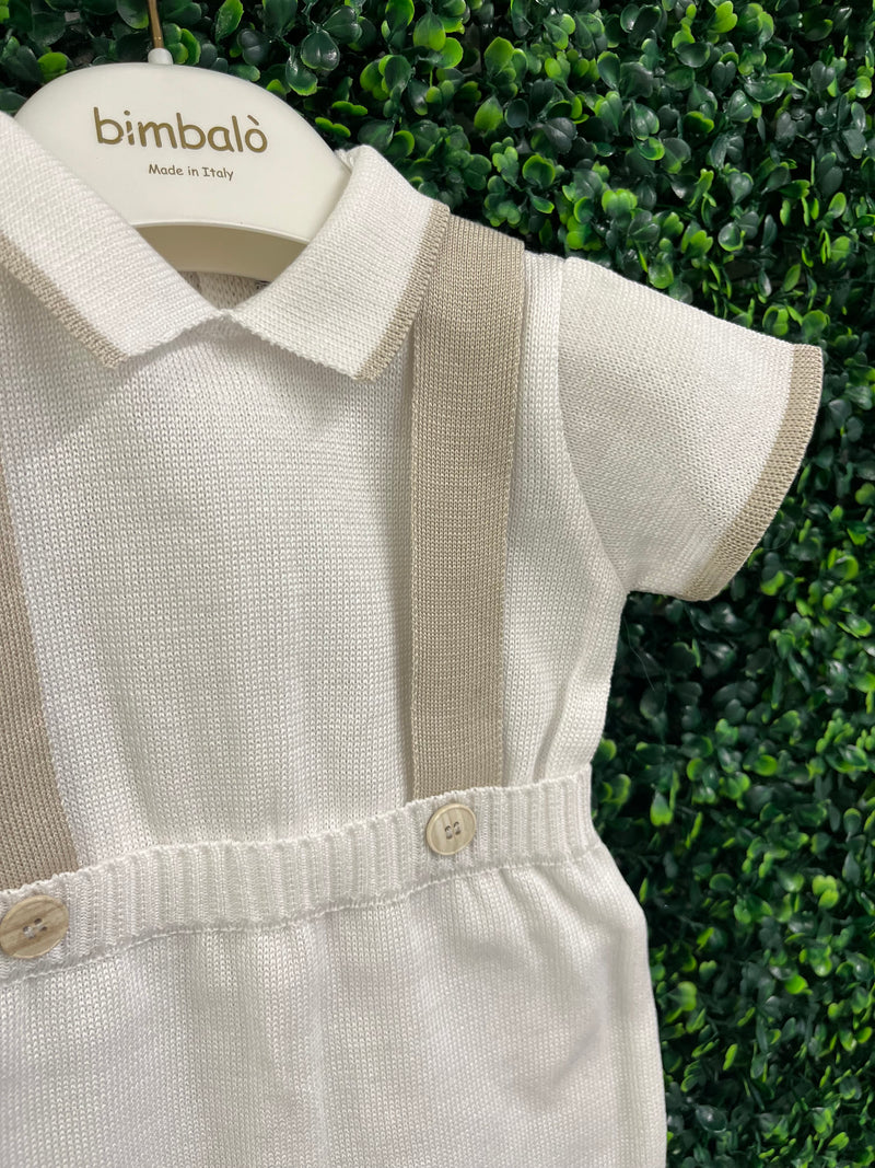 Michelina Bimbi Taupe Knit Boys Romper With Cap