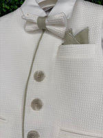 Dolce Bambini Boys' 6 Piece White and Sage Suit Hat Set