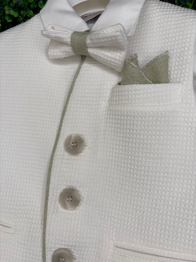 Dolce Bambini Boys' 6 Piece White and Sage Suit Hat Set