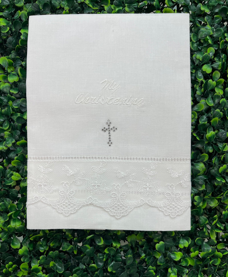 Baptism Linen Towel “My Christening” Rhinestone Cross