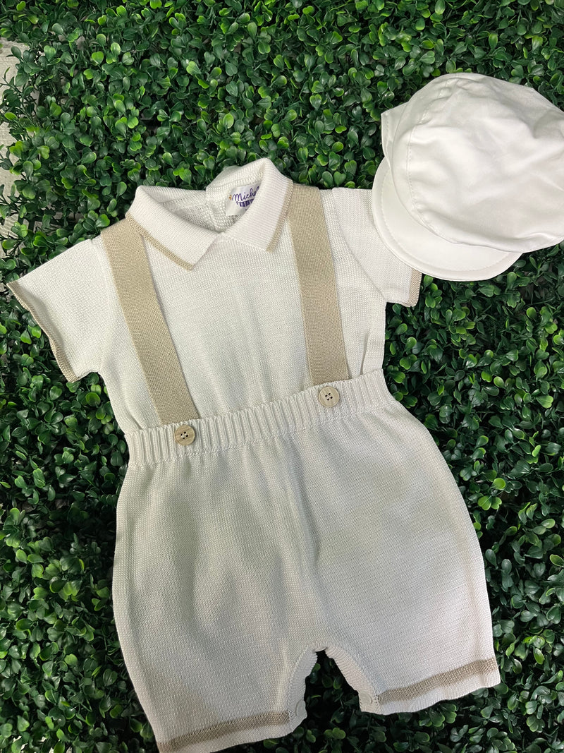 Michelina Bimbi Taupe Knit Boys Romper With Cap