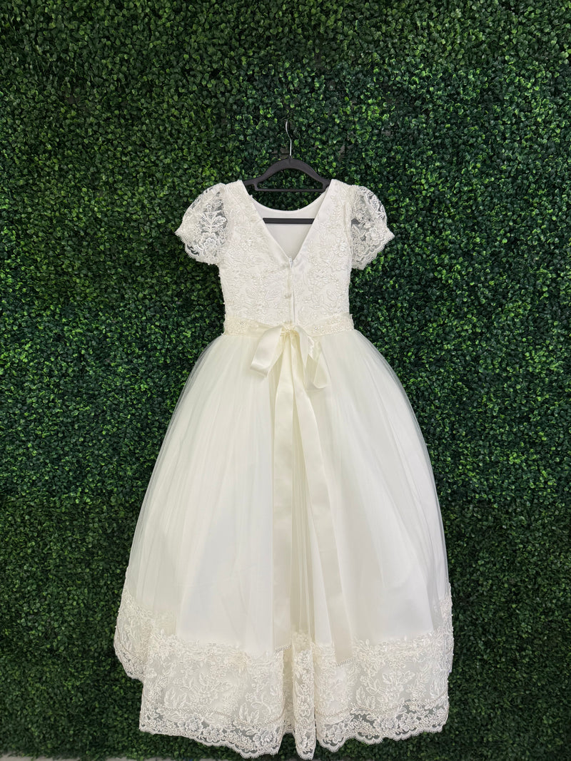 Nan & Jan Lace Cap Sleeve Communion Long Gown - Kelly