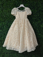 Princess Daliana Girls’ Champagne and Ivory Floral Lace Dress - D24208