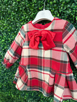 Mayoral Girl’s Red Plaid Dress with Velvet Bow 5509