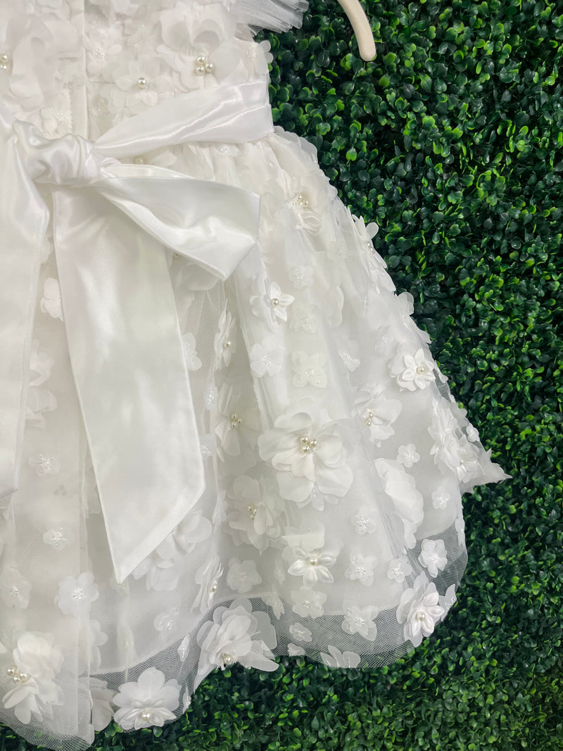 Joan Calabrese Ivory Three Dimensional Flower and Pearl Dress B24107