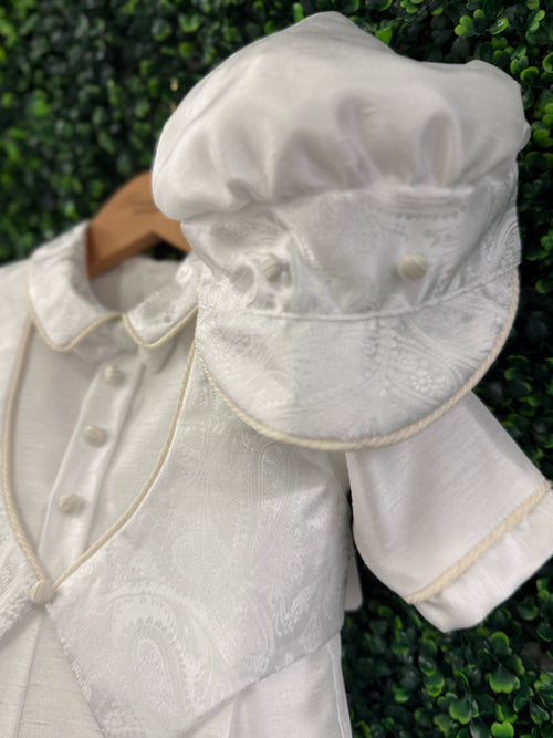 Piccolo Bacio Boys' Shantung Outfit with Jacquard Vest Mark