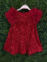 Abel & Lula Ruby Red Sequin Puff Sleeve Dress 5529