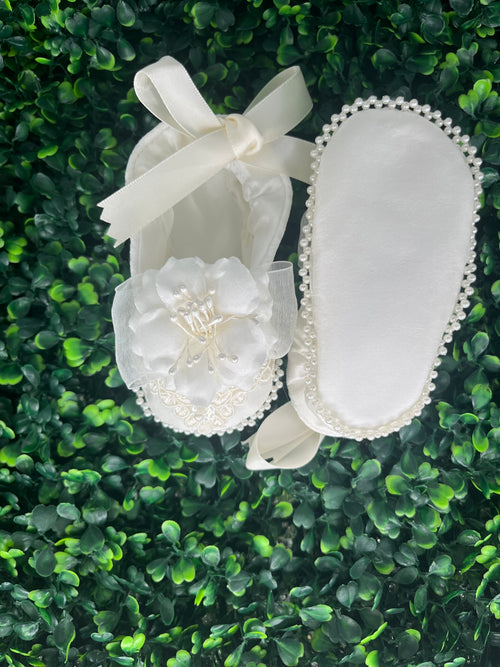 Piccolo Bacio  Floral Lace Baptismal Ballet Shoe