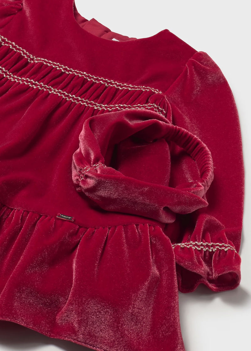 Mayoral Girls' Red Long Sleeve Velvet Dress 2904