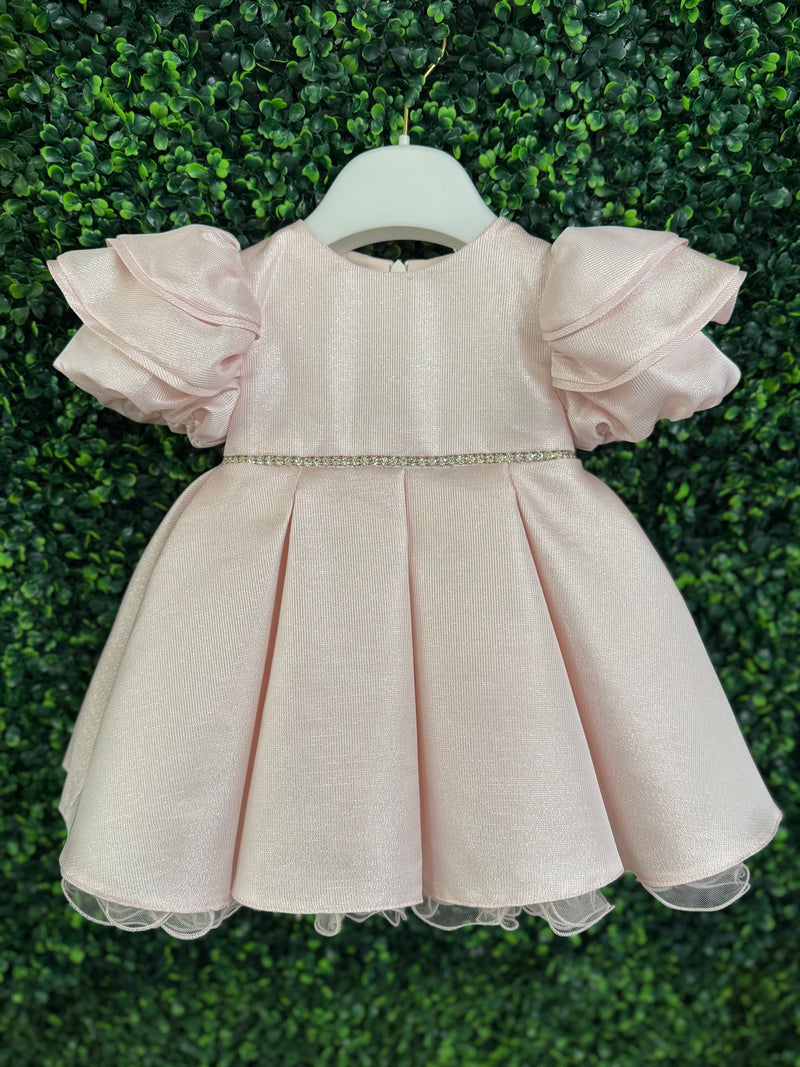 Bimbalo’ Girls' Tiered Puff Sleeve Pink Shimmer Party Dress