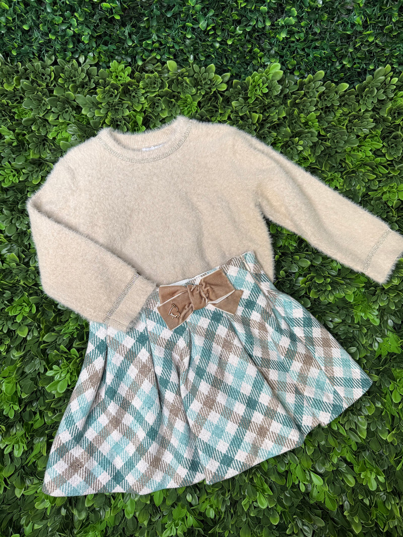 Mayoral Taupe Plaid Girls' Skirt Set 4353