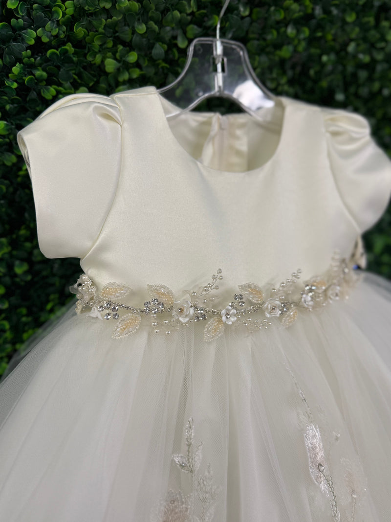 Nan & Jan Ivory Satin and Tulle Floral Dress 3812
