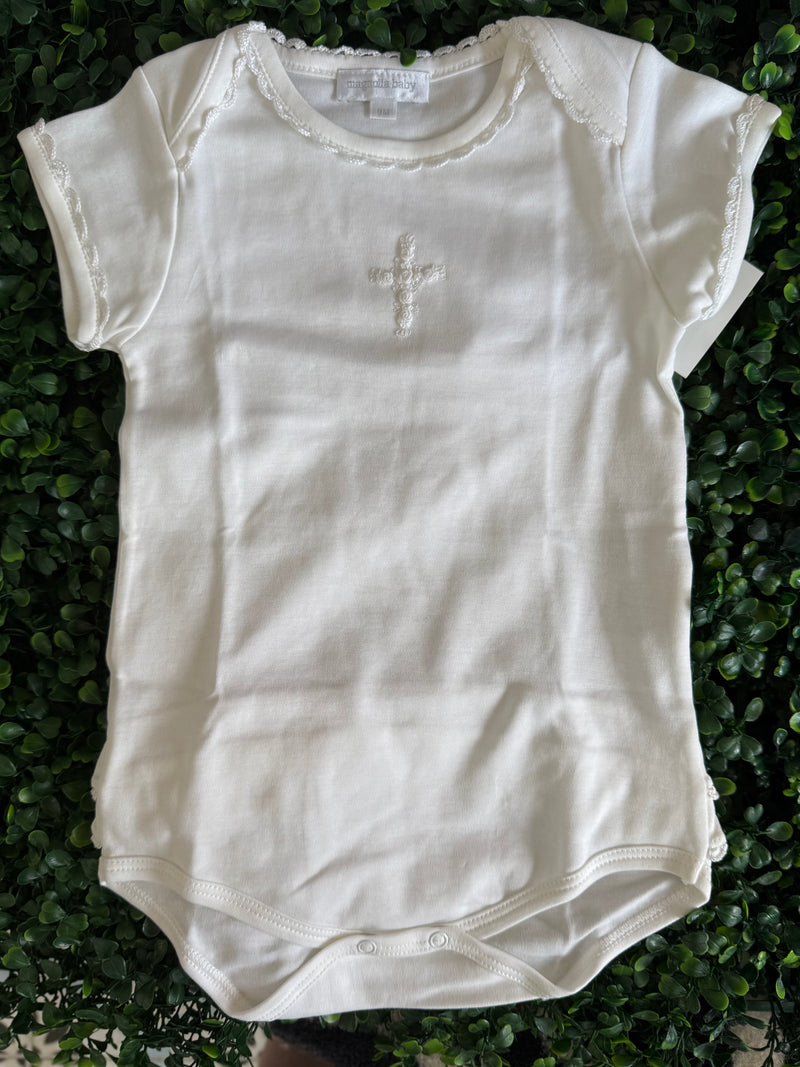 Girls Pina Cotton Ruffle Onesie with Rosette Cross