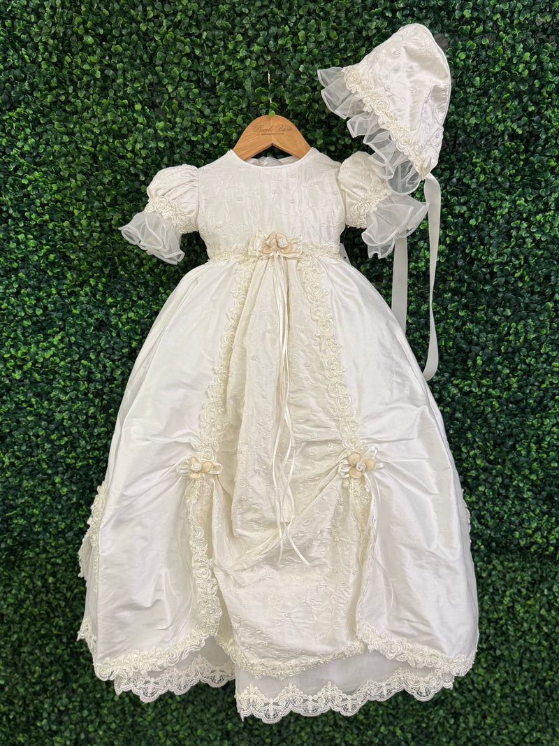 Piccolo Bacio Girls' Silk Embroidered Baptism Dress Virginia