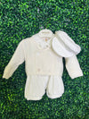 Bimbalo Boys’ White Cotton Velvet Bubble Suspender Set