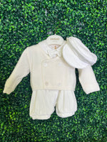 Bimbalo Boys’ White Cotton Velvet Bubble Suspender Set