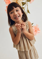 Abel & Lula Gold Metallic Pleated Knit Skirt Set 5071