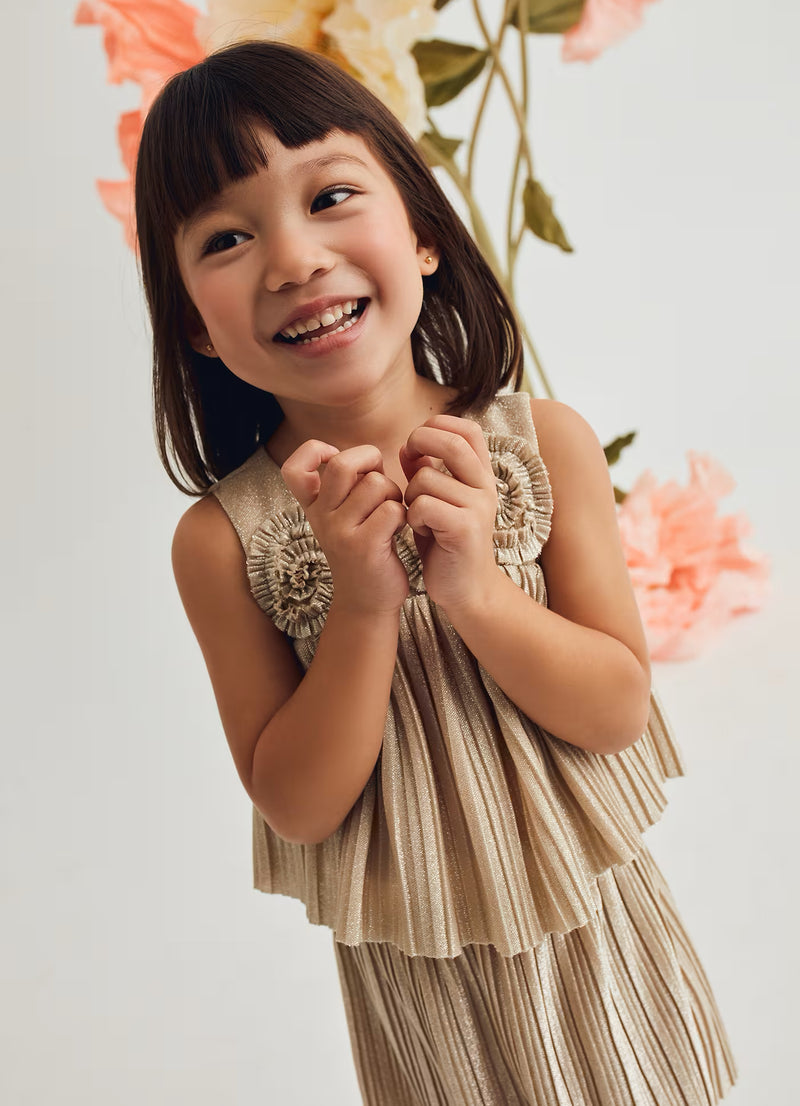Abel & Lula Gold Metallic Pleated Knit Skirt Set 5071
