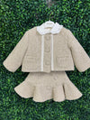 Bimbalò Girls' Gold Tweed Lady Jacket and Skirt 3 Piece Set