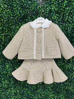 Bimbalò Girls' Gold Tweed Lady Jacket and Skirt 3 Piece Set