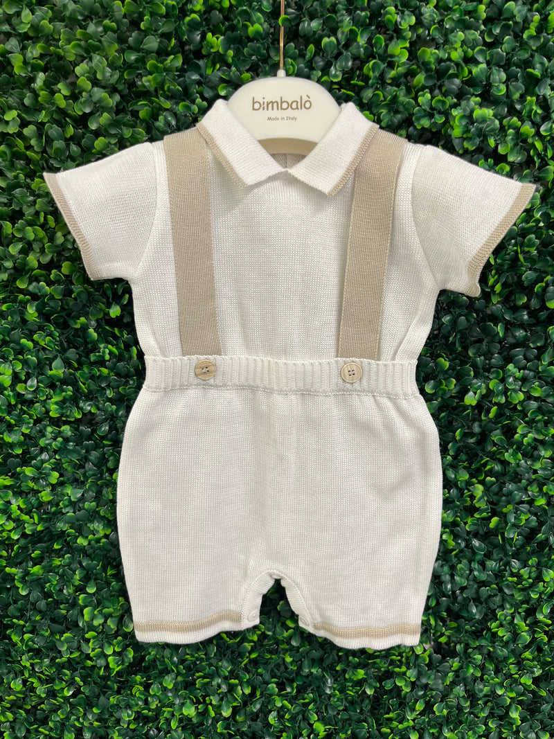 Michelina Bimbi Taupe Knit Boys Romper With Cap