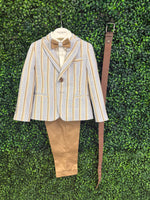 Italian Bimbalo Blue and Brown Striped 5 Piece Linen Suit