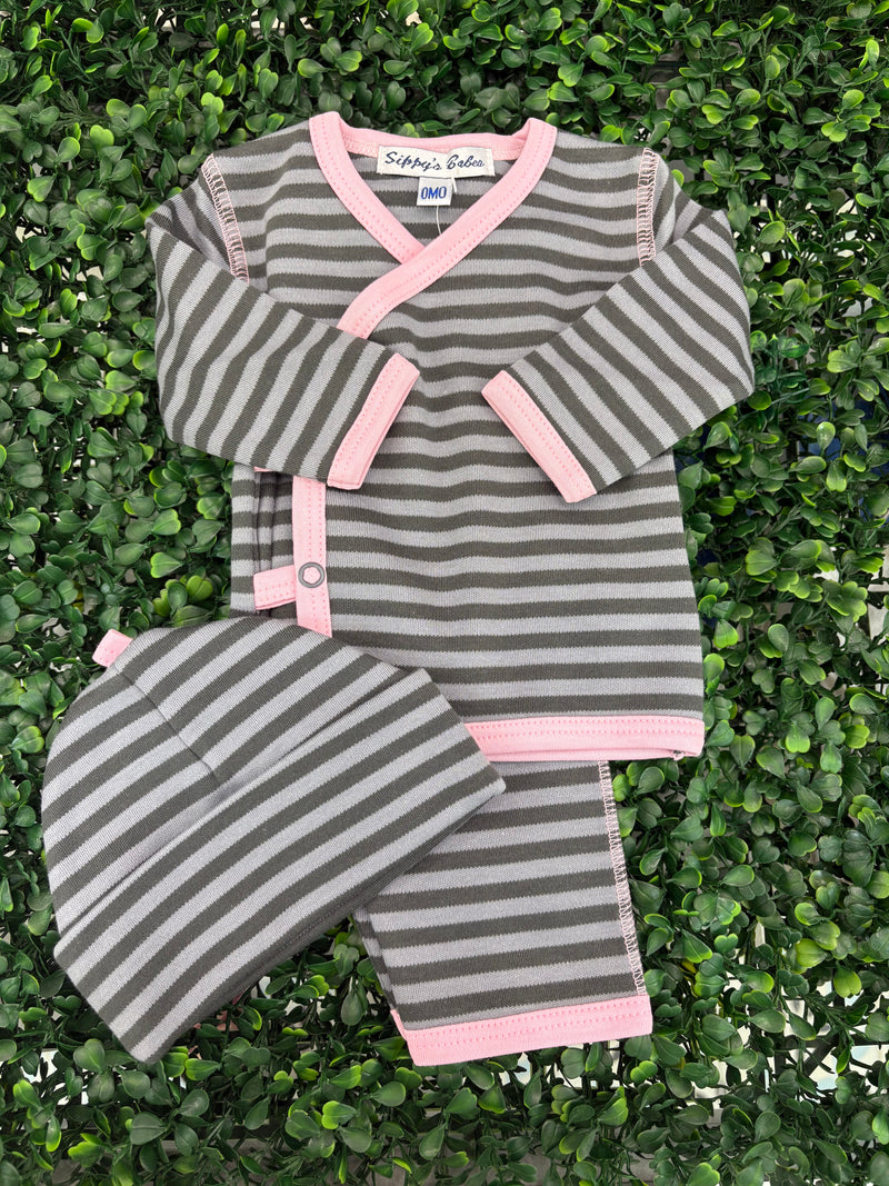 Sippy Baby Girls' Pima Cotton 3pc Striped Set